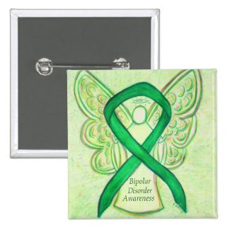 Bipolar Disorder Green Awarness Ribbon Angel Pin