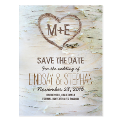 Birch bark rustic save the date postcards