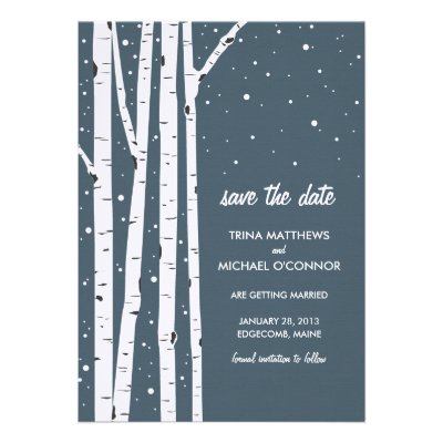 Birch Tree and Snow Save the Date Custom Invitation
