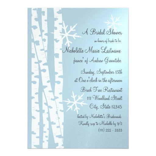 Birch Tree and Snowflakes Bridal Shower Ice Blue Invitation