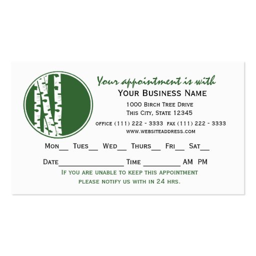 Birch Tree Appointment Card Business Card Template (front side)