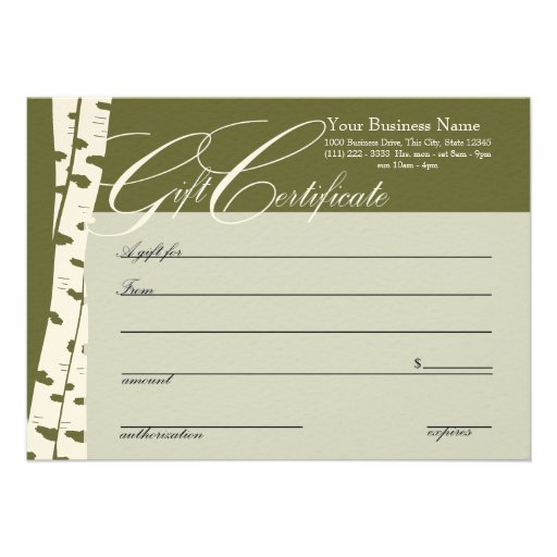 Birch Tree Gift Certificates Personalized Announcement