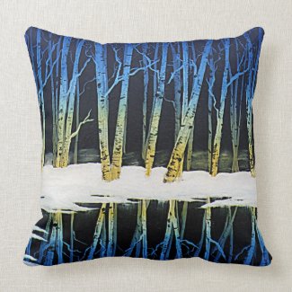 Birch Tree Pond Reflection Pillow