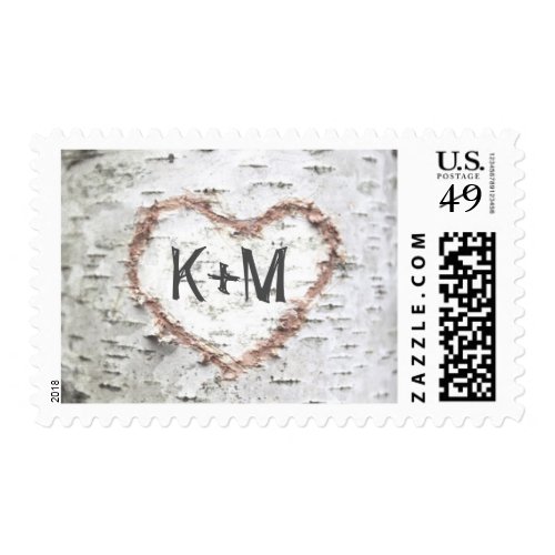 Old Tree Carved Heart Initials Wedding Stamps