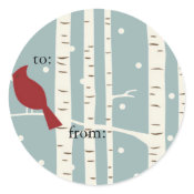 birch tree wintery gift tags round stickers