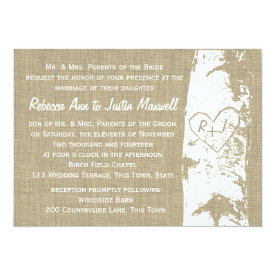 Birch Tree with Carved Heart and Initials 5x7 Paper Invitation Card