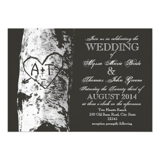 Birch Tree with Carved Heart Inititials Announcements