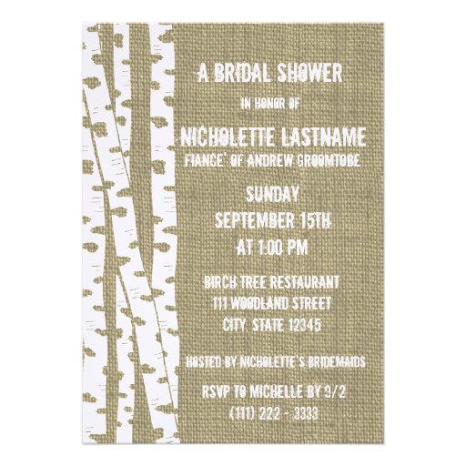 Birch Trees and Burlap Bridal Shower Personalized Invites