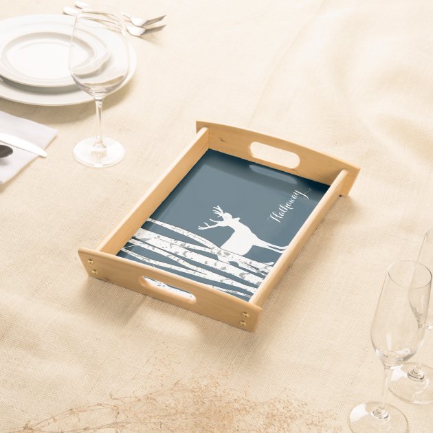 Birch Trees and Deer Serving Tray