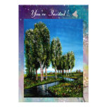 BIRCH TREES IN TUSCANY, blue green sparkles Invites