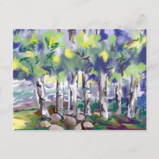 Birch trees painting postcard