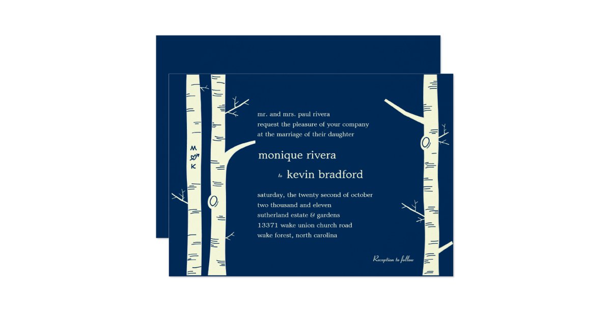 Birch Trees Wedding Invitation Navy Zazzle