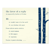 Birch Trees Wedding RSVP Card with entrée - Navy Custom Invitations