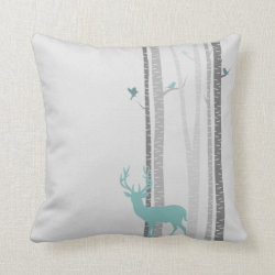 Birch Trees with Deer Throw Pillow