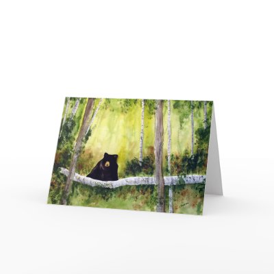 Birches and Bear Blank Greeting Card by paintingcoyote36