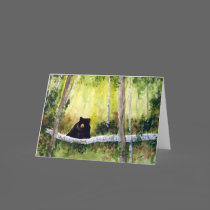 Birches and Bear Blank Greeting Card