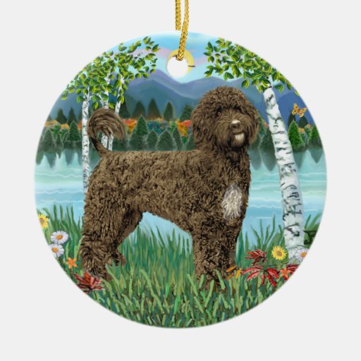 birches portuguese water dog 2 brown ceramic ornament birches portuguese water dog 2 brown ceramic ornament