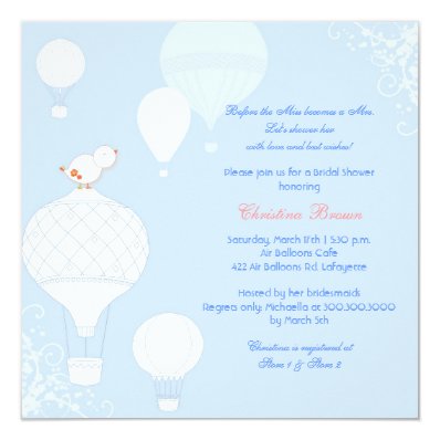 Bird + Air Balloons Sky Blue Bridal Shower Invitation