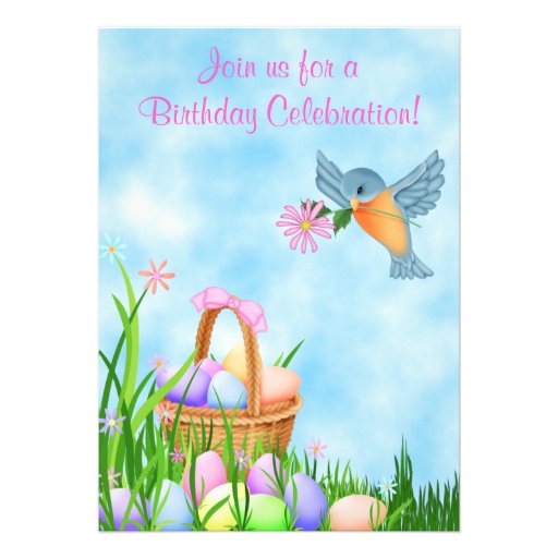 Bird and Easter Basket Birthday Invitation ~ Girls (front side)