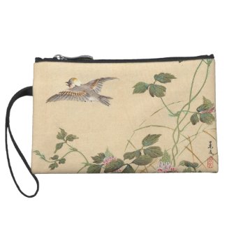 Bird and Flower Album, Japanese Tit and Arrowroot Wristlet Clutch