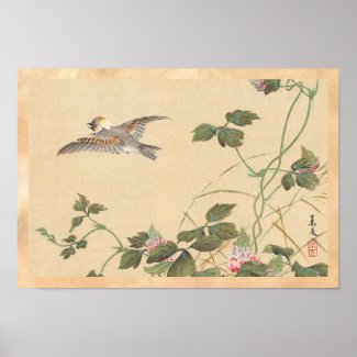 Bird and Flower Album, Japanese Tit and Arrowroot Print