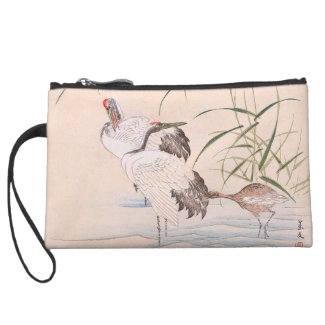 Bird and Flower Album, Wading Cranes vintage art Wristlet Purse