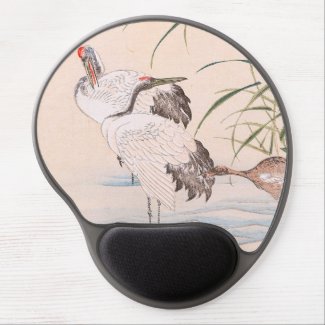 Bird and Flower Album, Wading Cranes vintage art Gel Mousepads