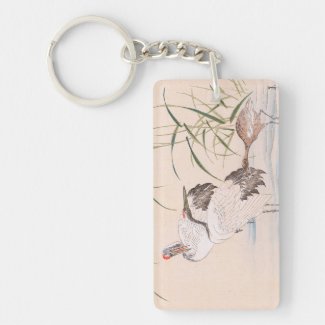 Bird and Flower Album, Wading Cranes vintage art Rectangle Acrylic Keychains