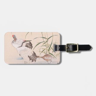 Bird and Flower Album, Wading Cranes vintage art Tag For Bags