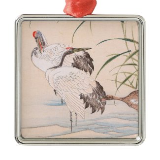 Bird and Flower Album, Wading Cranes vintage art Christmas Tree Ornaments