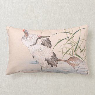 Bird and Flower Album, Wading Cranes vintage art Throw Pillow