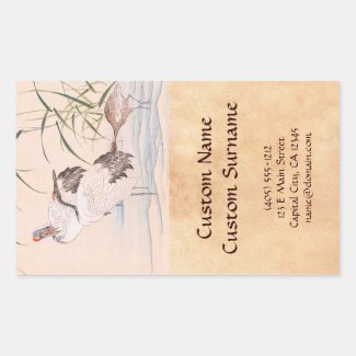 Bird and Flower Album, Wading Cranes vintage art Rectangular Stickers