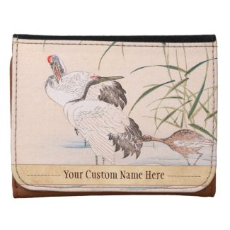 Bird and Flower Album, Wading Cranes vintage art Leather Trifold Wallets