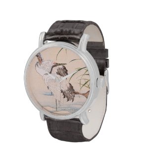 Bird and Flower Album, Wading Cranes vintage art Wrist Watch