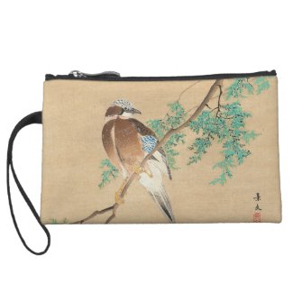 Bird and Flower, Eurasian Jay and Chinese Arborvit Wristlet Clutches