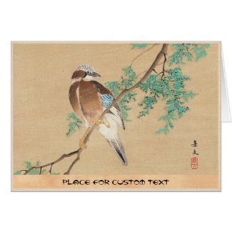 Bird and Flower, Eurasian Jay and Chinese Arborvit Greeting Card