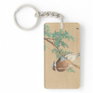Bird and Flower, Eurasian Jay and Chinese Arborvit Acrylic Key Chain