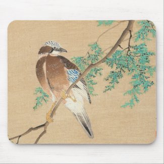 Bird and Flower, Eurasian Jay and Chinese Arborvit Mouse Pad