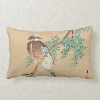 Bird and Flower, Eurasian Jay and Chinese Arborvit Throw Pillows