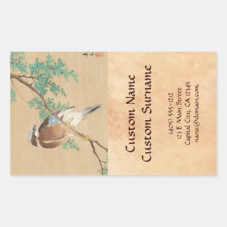 Bird and Flower, Eurasian Jay and Chinese Arborvit Rectangle Sticker