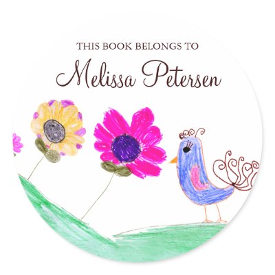 Bird and Flowers Bookplates Round Sticker by fancydoodles