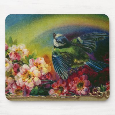 Bird and Flowers Postcard Mousepad by vintagegiftmall
