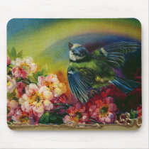 Bird and Flowers Postcard Mousepad by vintagegiftmall Bird and Flowers Postcard Mousepad
