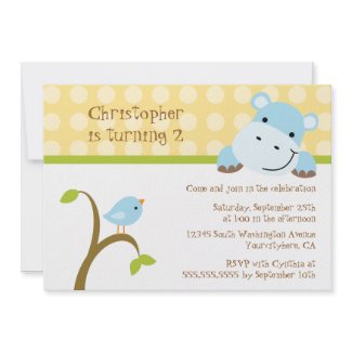 Bird and hippo polkadots birthday party invitation invitation