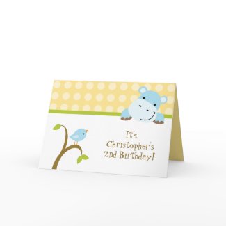 Bird and hippo polkadots birthday party invitation card