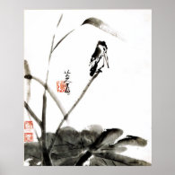 Bird and lotus leaf poster