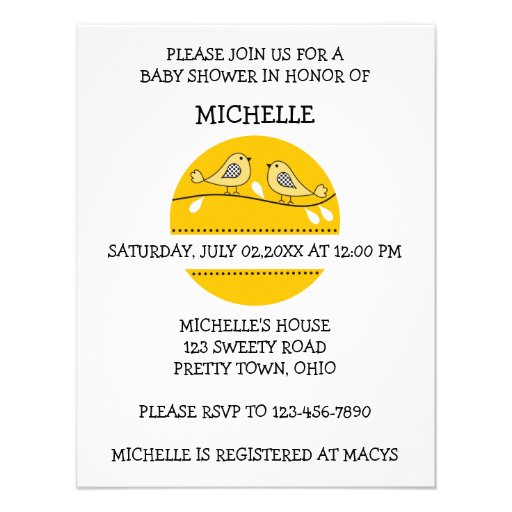 Bird Baby Shower Invitation : : Yellow