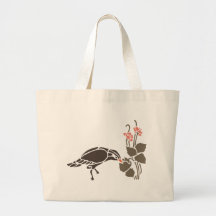 Bird Birds Eating Food Flower Black Art Cartoon Canvas Bag