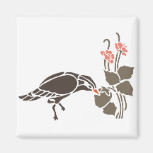 Bird Birds Eating Food Flower Black Art Cartoon Magnet