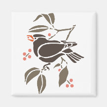 Bird Birds Eating Tree Black Art Cartoon Animal Fridge Magnets